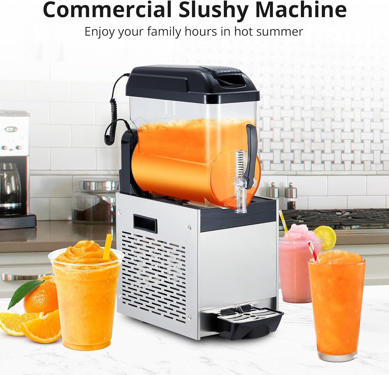 Commercial Slushy Machine, 12L/3.2 Gal Frozen Margarita Machine Smoothie, Self-Cleaning, 500W Stainless Steel Slushie Machine for Snow Melts, Cocktails, Homes, Coffee Shops, Restaurants