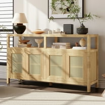 Harper & Bright Designs Rattan Sideboard Cabinet with Storage, Farmhouse Buffet Cabinet with 3-position Adjustable Shelves, Natural