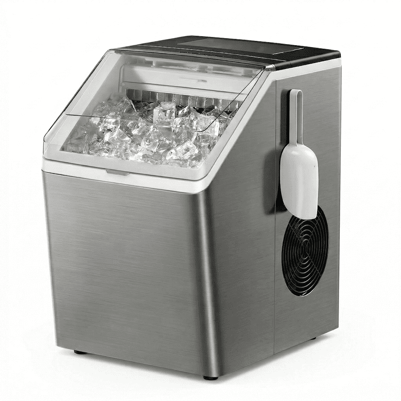 Stainless Steel Countertop Ice Maker, 44Lbs/Day High Efficiency, Dual Water Filling Options, One-Click Auto Self-Cleaning, Portable Ice Machine for Home, Office, Bar & Party
