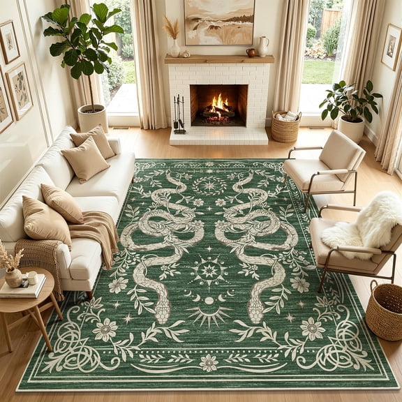MJIAexp 8'x10' Snake Area Rugs,Washable Rugs for Living Room,Large Soft Vintage Bedroom Rug, Botanical Non Slip Ultra Thin Floor Carpet for Dining Room Home Office