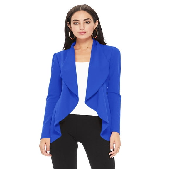 Women's Solid Print Casual Long Sleeves Stretch Open Front Blazer Jacket S-3XL