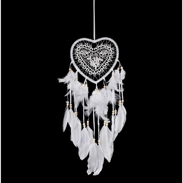 Atrapasueños con forma de corazón, estilo bohemio, luz LED hecha a mano, decoración romántica para colgar en la pared (blanco, con luces) Namotu LKX-1422-3