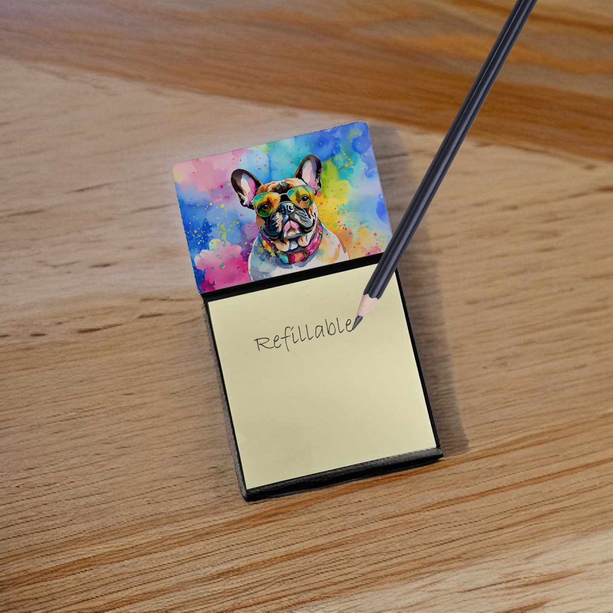 French Bulldog Hippie Dawg Sticky Note Holder 3.25 in x 5.25 in