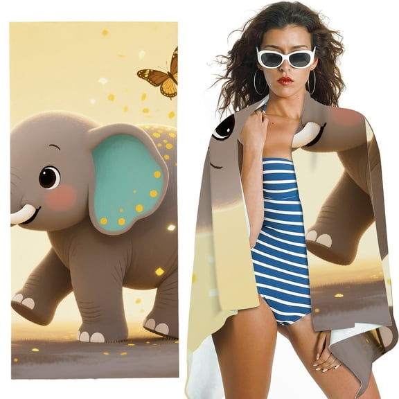 RKSupls Oversized Microfiber Beach Towel - Cute Elephant Print, Ultra-Soft Microfiber for Bathroom, beach, Soft Super Absorbent- 30x60 in