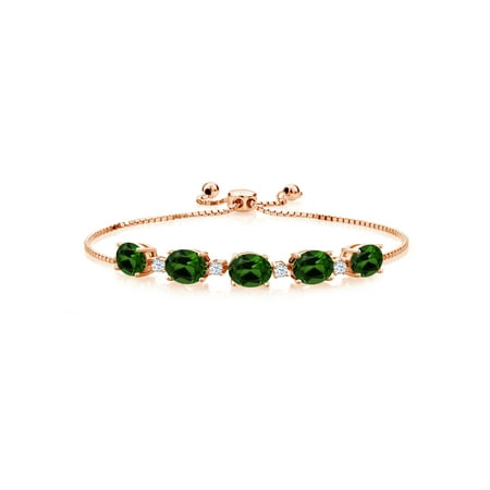 6.20 Ct Oval Green Chrome Diopside 18K Rose Gold Plated Silver Bracelet