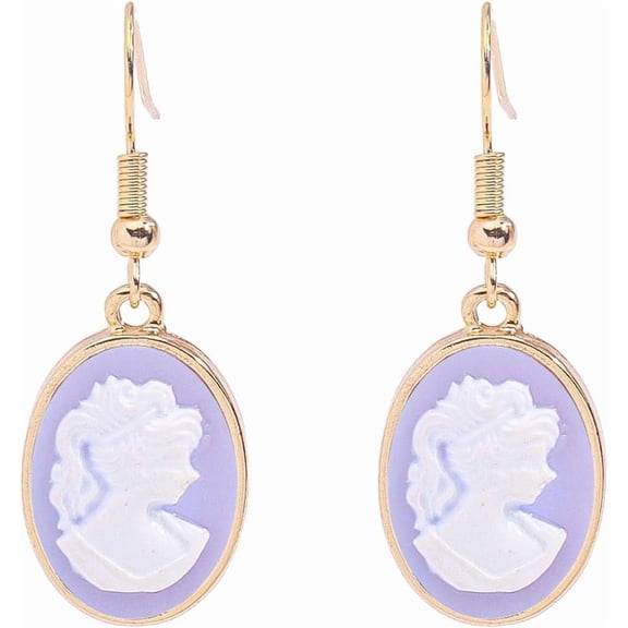 Vintage Cameo Dangle Drop Earrings for Women Gold-Toned Resin Baroque Embossed Victorian Silhouette Danging Statement Earring Lightweight Fish Hook Retro Boho Halloween Jewelry for Friends