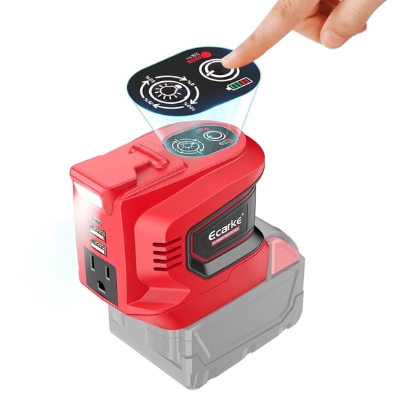 Ecarke 18V 200W Continuous Power Inverter with LED Light, USB Ports for Outdoor and Emergency Use