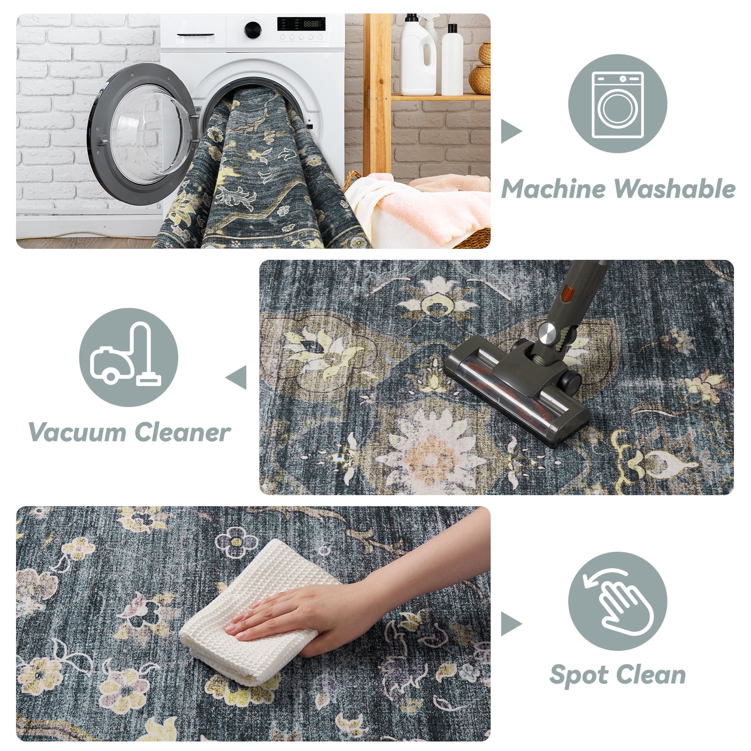 VUNATE 9'x12' Area Rugs for Living Room Washable Rugs Floral Vintage Area Rug Botanical Indoor Carpet Soft Rugs for Bedroom Office Dining Room Kitchen Accent Rug Contemporary Home Decor Navy
