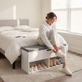 thumbnail image 4 of Nordic Hygge White Shoe Storage Bench with Gray Padded Seat and Hidden Compartment, 4 of 8