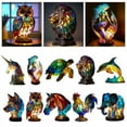 thumbnail image 2 of Angfeng Stained Resin Animal Night Light Resin Stained Glass Bedside Light Home Ornament(Wolf), 2 of 8