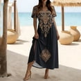thumbnail image 2 of XUNKUSGA Boho Dresses for Women Fashion Floral Print Maxi Dress Casual Cotton V Neck Short Sleeve Split Sun Dresses Women with Pockets for Beach,Black,S, 2 of 7