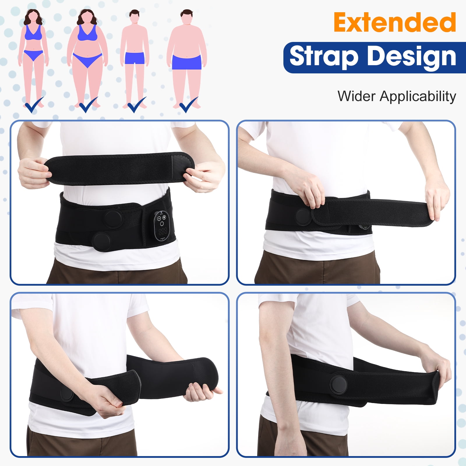 Cordless Hip Heated Massager for Sciatica, Buttock Heating Pad with Massage, Waist Massager Heated Wrap with 5 Heating, 3 Timing & Vibration Modes, 3000mAh Battery for Lower Back, Black