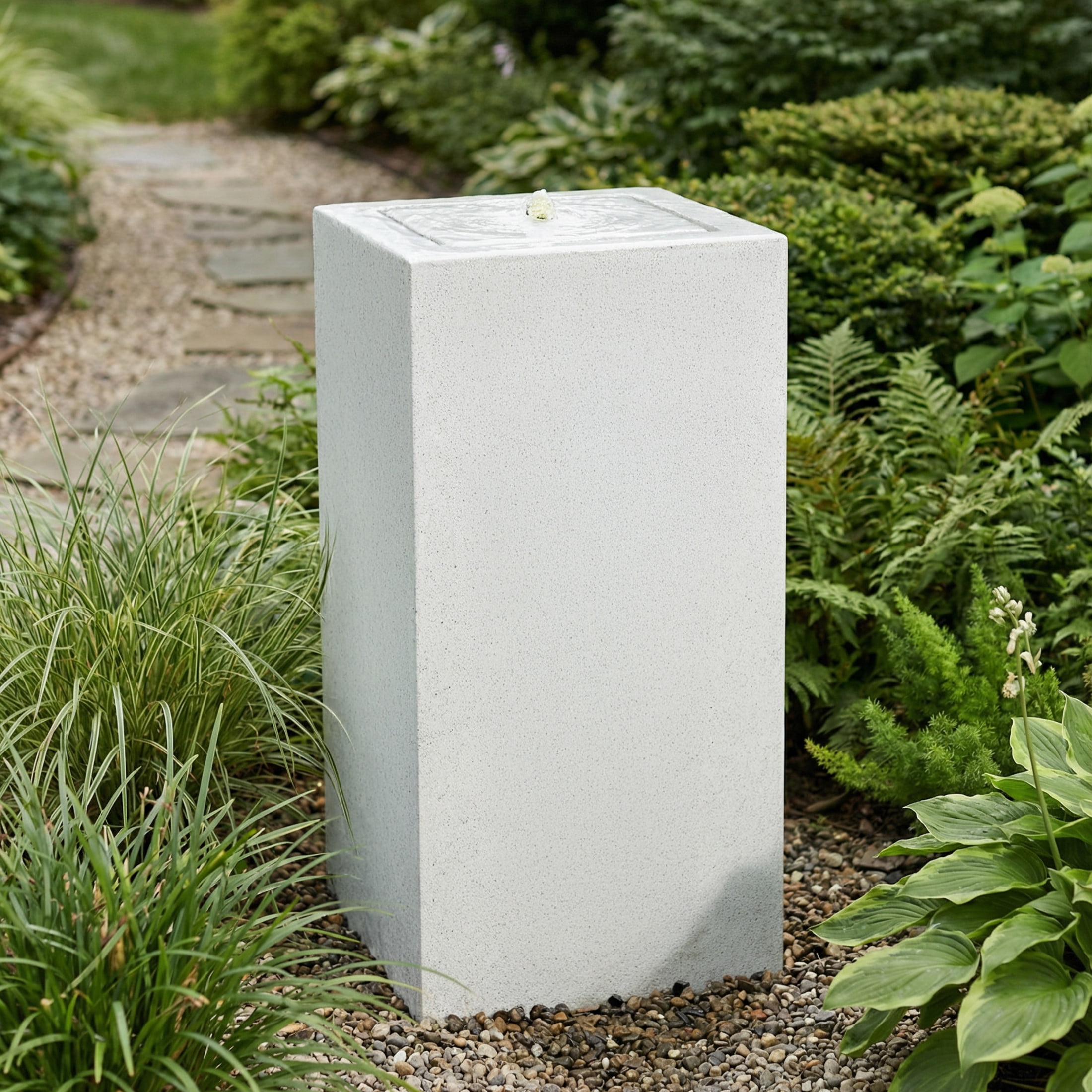 Sunnydaze Rectangular Fog Outdoor Bubble Fountain, LED Light