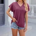 thumbnail image 4 of T-Shirt Ample Uni pour Femmes à Manches Courtes et Col en V, 4 of 9