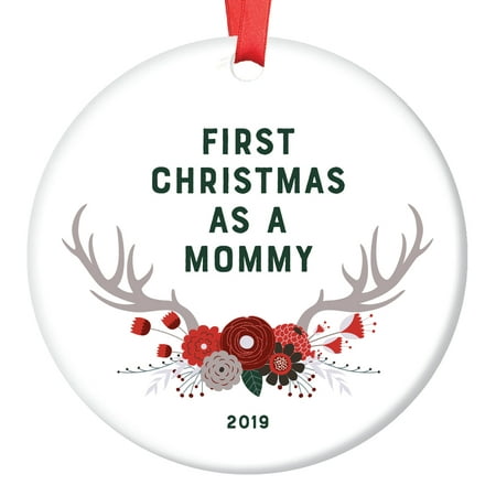 1st Christmas As a Mommy Ornament 2019 Country Floral Decor Newborn Best Baby Motherhood Loving Mom Precious Happy Health First Born Child Parent Love 3