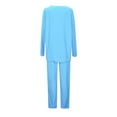 thumbnail image 6 of UJNDER Women's Two Piece Pullover Sweater Set Oversized V Neck Tops Wide Leg Long Pants Tracksuit Outfit Pant Suits for Women Blue S, 6 of 8