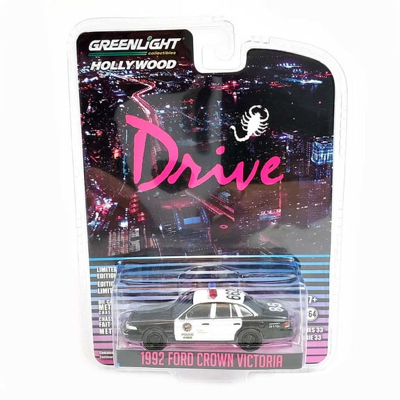 Greenlight Hollywood Series 33: "Drive" 1992 Ford Crown Victoria Police (Black/White) 1/64 Scale