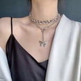 thumbnail image 3 of FXmimior - Collar largo con colgante de mariposa de plata de dos niveles para mujer, joyería para niña y mujer, 3 of 5
