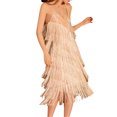 thumbnail image 3 of Faithtur Femmes Fronde Robes, Sans Manches V Cou Épaule Solide Couleur Paillettes Pompons Casual Partie Printemps Robe d'Été, 3 of 4