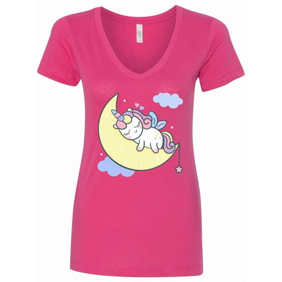 Inktastic Unicorn Moon Women's V-Neck T-Shirt