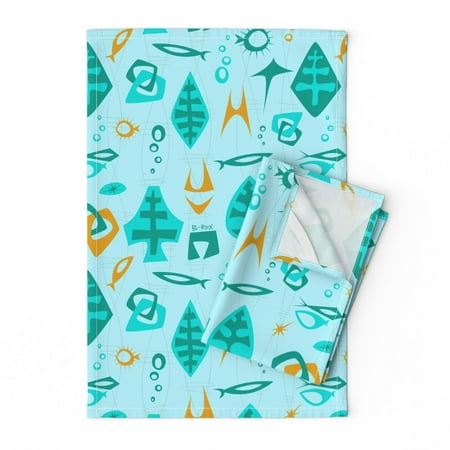 

Printed Tea Towel Linen Cotton Canvas - Mod Pacific Mid Century Modern Modernism Retro Hawaiian Tiki Nautical Ocean Sea Life Fish Print Decorative Kitchen Towel by Spoonflower