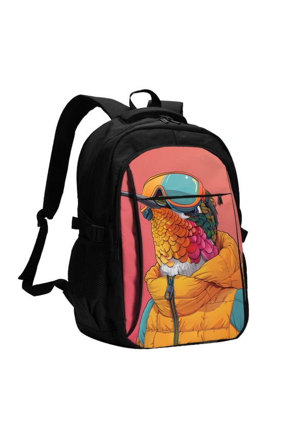 Hip Hummingbird In Jacket for Travel Laptop Backpack, Business Laptops Backpack with USB Charging Port, College High School Computer Bag for Men Women