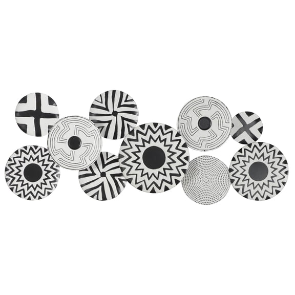 DecMode Black Metal Plate Wall Decor with Black Patterns