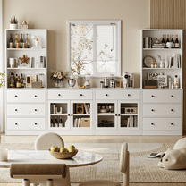 RichYa 4Pcs Kitchen Pantry Storage Cabinet,Modular Furniture Cabinets with Drawers,Hutch Buffet Cabinet with Display Glass Doors for Dining Room,White