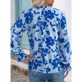 thumbnail image 4 of Womens V Neck Floral Long Sleeve Tops Summer Casual Loose Puff Sleeve Chiffon Boho Work Blouse Dressy T Shirts Blue S, 4 of 6