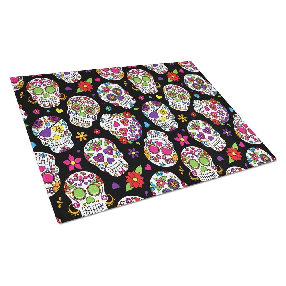 Caroline's Treasures Day of the Dead Black Glass Cutting Board Large