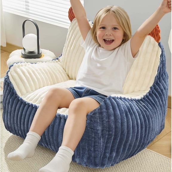 Bean Bag Chair, Bean Bag Sofa with Memory Foam Filler for Boys and Girls Soft Faux Fur Fabric Floor Chair for Gaming, Reading Relaxing,Blue