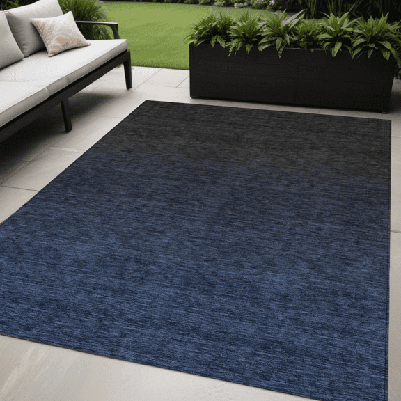 5' X 8' Navy Blue And Charcoal Abstract Washable Indoor Outdoor Area Rug