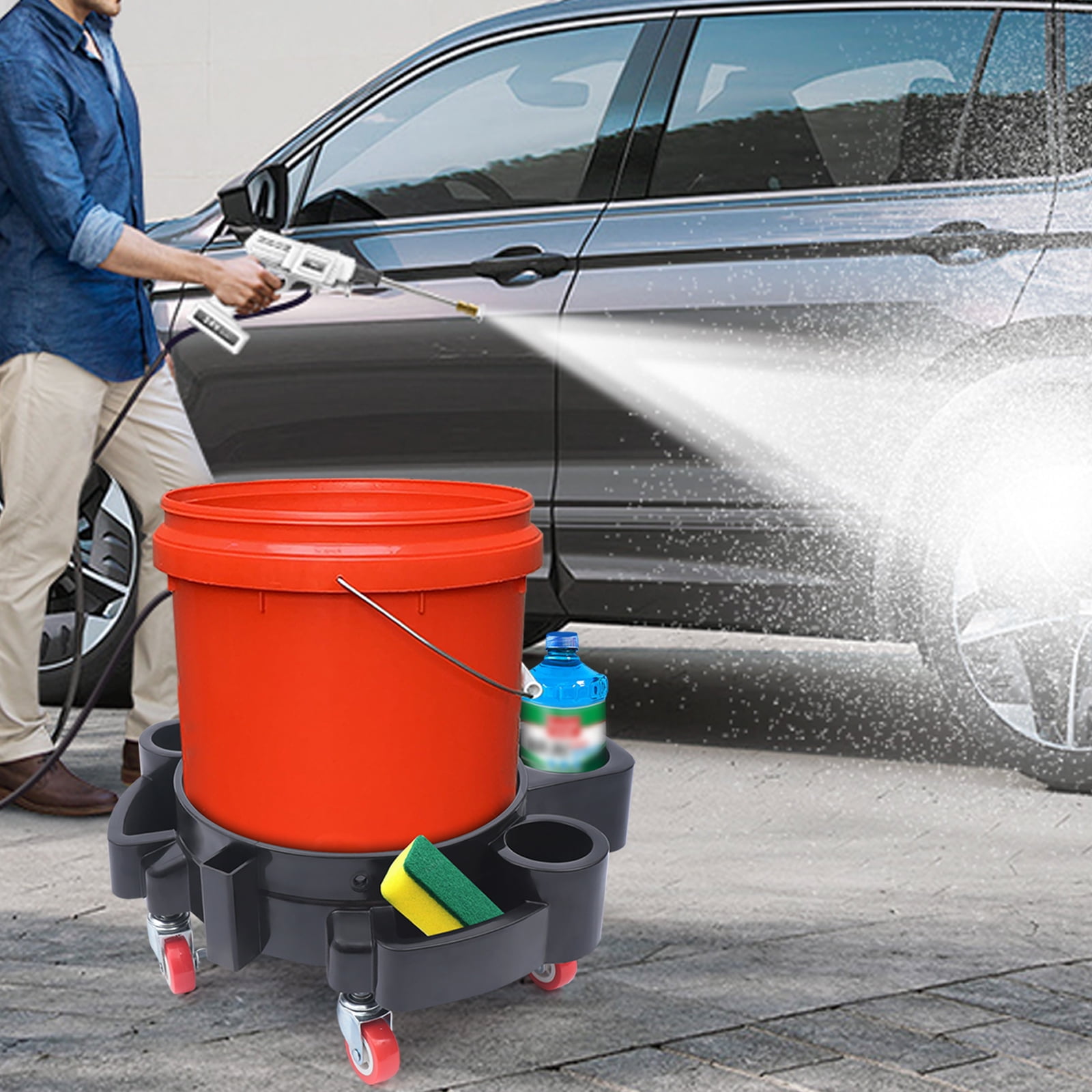 220-331lbs PP Bucket Dolly Wash Professional Bucket Dolly 360-Degree Rotateing Bucket Dolly with Two Brakable Pulleys