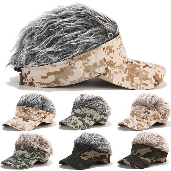 MKKAS Camo Baseball Hat with Flair Hair Wig, Funny Novelty Streetwear Duckbill Cap, Outdoor Golf Fishing Sport Hat, Mens Hat Womens Hats, Ball Caps, C