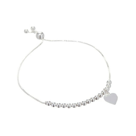 Pori Jewelers Sterling Silver Ball Wheart Charm Slider Adjustable Bracelet