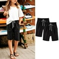 thumbnail image 2 of ZACPNCV 2PC Shorts for Girls Summer Casual Knee Length Bermuda Shorts Kids High Waisted Drawstring Short Pants Teen Girls Clothes Black 5-6 Years, 2 of 5