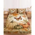 thumbnail image 2 of Cal.King Size Fitted Sheet Set - Vintage Pumpkins Fall 3 Piece Bedding Sets 16" Deep Pocket Fitted Sheet with 2 Pillowcases, Thanksgiving Butterfly Leaves Retro Brushed Microfiber Hotel Bed Sheets, 2 of 9