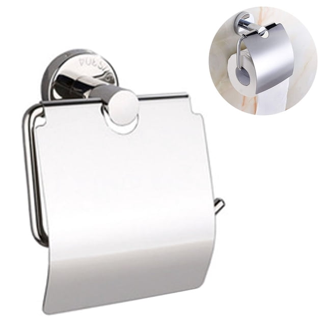 Soporte de papel higiénico de acero inoxidable Soporte de rollo de papel higiénico montado en la pared para baño, acabado cepillado con cubierta de agua Ormromra 2035010-2