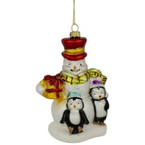 Northlight 5.25" Snowman and Penguins Hanging Glass Christmas Ornament
