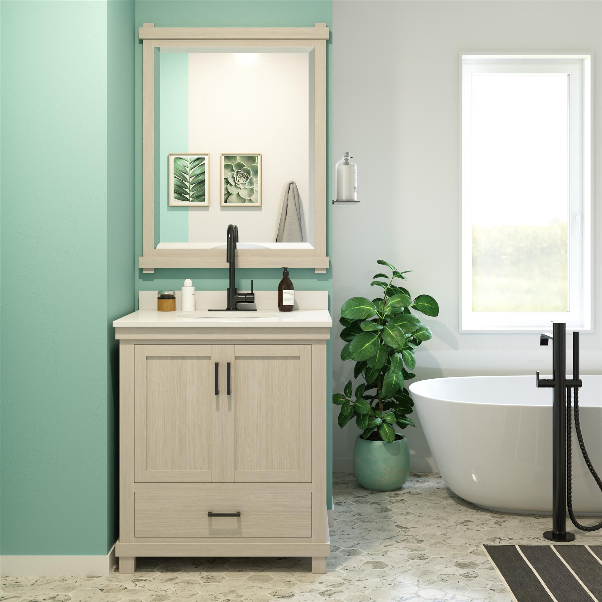 DHP Sunnybrooke 30 Inch Bathroom Vanity w/ Sink, Rustic White