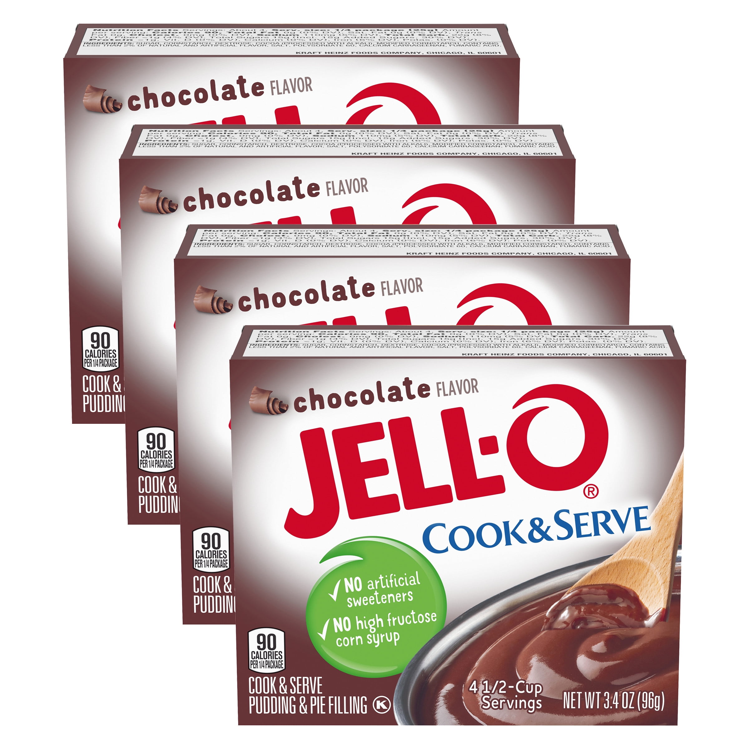 JellO Cook and Serve Chocolate Pudding, 3.4 oz Box (Pack4)