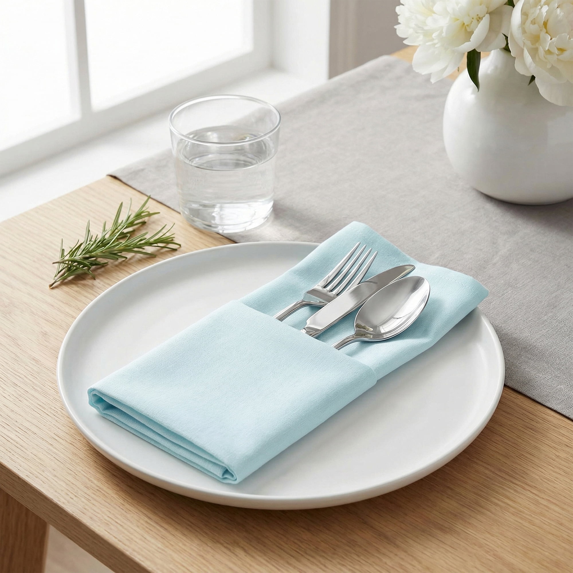 Unique Bargains 6Pcs Polyester Reusable Cloth Napkins Sky Blue 16x16inch