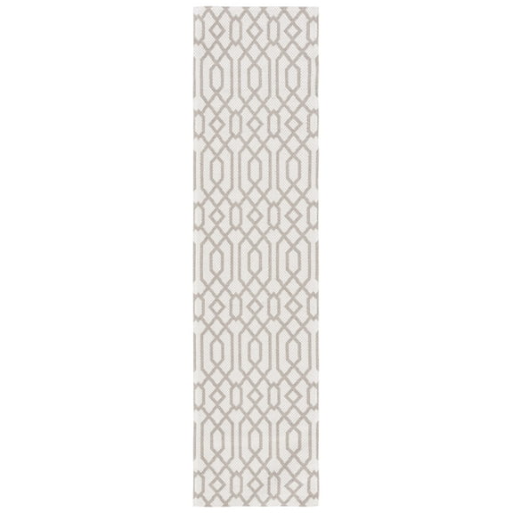 SAFAVIEH Martha Stewart Delores Geometric Cotton Runner Rug, Taupe/Cream, 2' x 8'