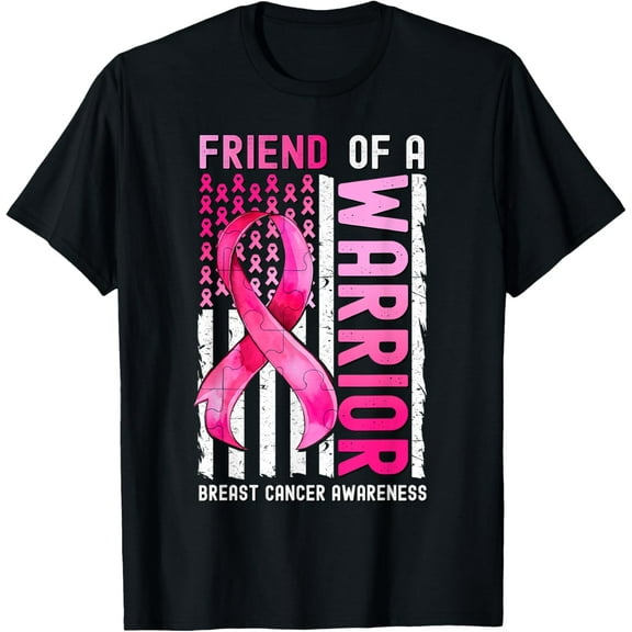 Exquisite and comfortable-Friend Of A Warrior Breast Cancer USA Flag Awareness Pink T-Shirt