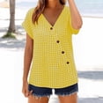 thumbnail image 2 of GUACER Gingham Button-Down Blouse for Women V Neck Asymmetrical Wrap Short Sleeve Tops Casual Loose Plaid Shirts, 2 of 8