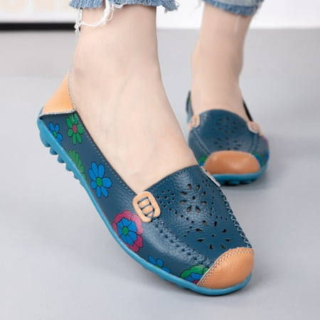 

Women s Comfortable Leather Hollow Printed Flat Casual Loafers Single Shoes