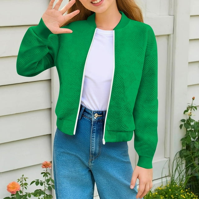Cowsor Girls Bomber Jacket Coat Casual Stand Collar Zip Up Lightweight Fall Fashion Jackets Outfits with Pockets