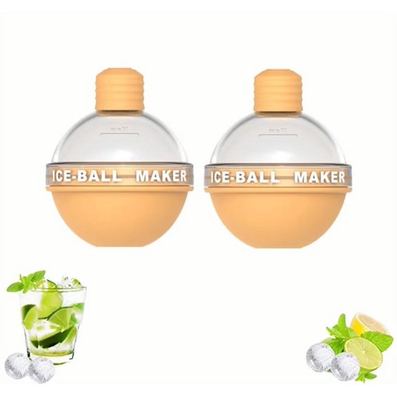 2 Pack Ice Ball Maker, Whiskey Ice Mold, Silicone Ice Cube Tray, 2.5 Inches Sphere Ice Mold for Whiskey and Cocktails(Yellow)