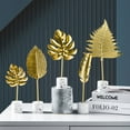 thumbnail image 1 of Leaf Ornament Simple Design Marble Base Nordic Style Golden Wrought Iron Feather Garniture for Home, 1 of 7