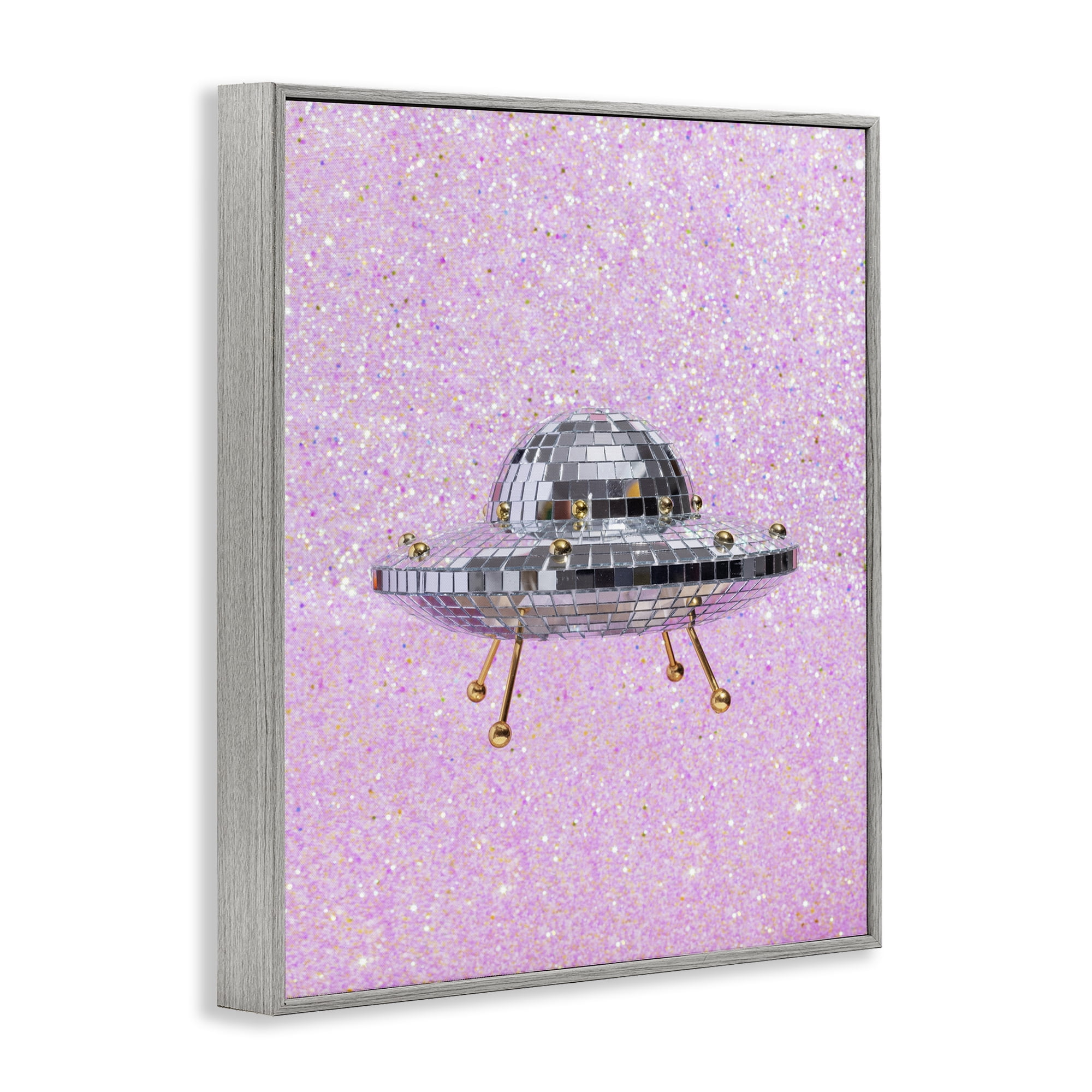 Stupell Industries Disco Patterned UFO Performing Arts Painting Gray Framed Art Print Wall Art, 24 x 30